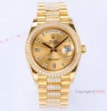  Swiss 1:1 Copy Rolex DayDate Center Diamond Watch All Gold 36mm